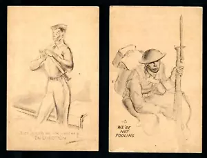 #237g WW 11 Post cards Soldier Ready for Fighting & Inspection. Signed M. Davis - Picture 1 of 2