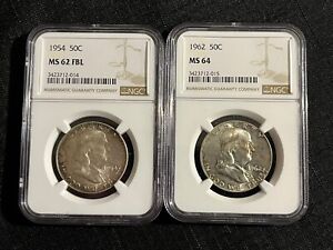 Lot Of 2 Coins 1954 & 1962  Franklin Half Dollars Certified NGC SEE PHOTOS