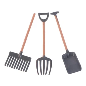 3Pcs Miniature Garden Tools Farm Shovel and Rake Models Doll House - Picture 1 of 12