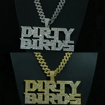 Hip Hop Iced DIRTY BIRDS Pendant Necklaces 13mm Crystal CZ Chain Fashion Jewelry - Image 1 of 4