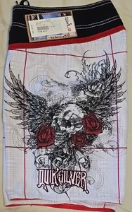 Quicksilver Kids Boys Swim Trunks Board Short S M 25 Black Skull Red White New - Picture 1 of 10