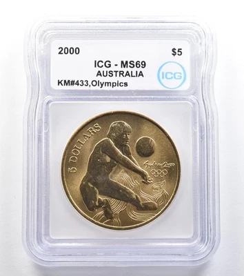 2000 Australia 5 Dollar Sydney Olympics Volleyball KM#433 MS69 ICG *7893 - Image 1 of 3