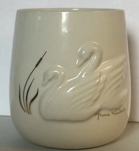 VTG Teleflora Ceramic Vase - Portugal - Two Swans Gloria Vanderbilt Gold Accents - Picture 1 of 9