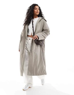 ASOS DESIGN Oversized Clean Longline Puffer Coat with Hood in Ice Gray Womens M - Изображение 1 из 4