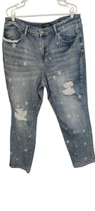 Judy Blue Jeans Größe 20 W Boyfriend Fit Sterne Distressed Löcher verwaschen Medium Farbe - Bild 1 von 7
