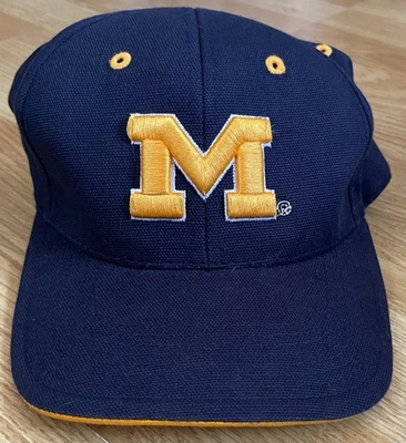Michigan Wolverines Logo Fitted Hat Cap Size 7 1/4" Men's Sample Navy Blue Maize - Image 1 of 4