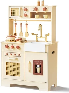 Play Kitchen for Kids, Wooden Play Kitchen Set with Realistic Features, Small... - Picture 1 of 7