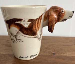 Blue Witch Basset Hound Handarbeit 8 Unzen Kaffeebecher handbemalt - Bild 1 von 8