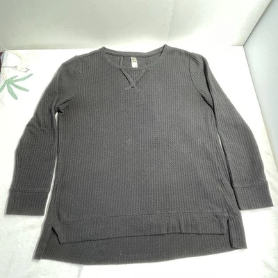 Green Tea Black Henley Sz L Long Sleeve Top Comfy Poly/rayon/spandex Blend - Image 1 of 4