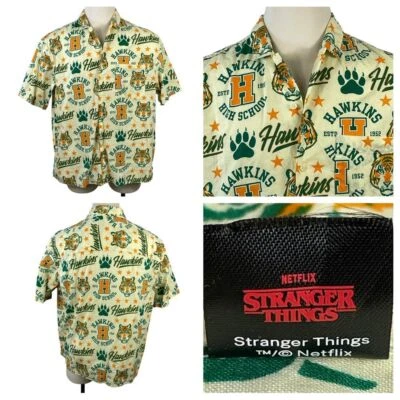 Men's H&M Stranger Things Hawkins High School Short Sleeve Button Down XL 0141 - Image 1 of 4