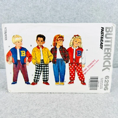 Butterick 6296 Baseball Jacket and Pants Childrens XS L Sewing Pattern Easy - Image 1 of 4