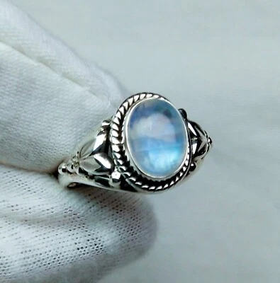 Anillo de plata esterlina 925 arco iris piedra lunar anillo hecho a mano joyería fina R42 Foto 1 de 4