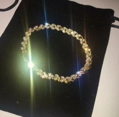 Mujer Swarovski Element Pulsera de cristal Brazalete Corazón chapado en oro Nueva ganga Foto 1 de 4