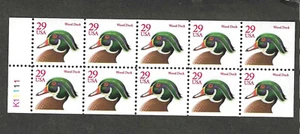 #2485a 29c WOOD DUCK BOOKLET PANE OF 5 STAMPS MNH UNFOLDED-PL#K11111 - Picture 1 of 1