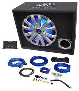 NYC Acoustics NSE12L 12" 1200w Powered Car Subwoofer/Sub Enclosure+LED+Amp Kit - Picture 1 of 8