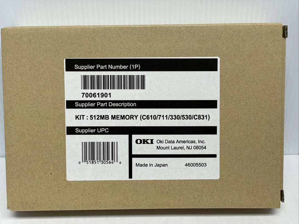 70061901 512MB Memory for OKI Printer C610/711/330/530/C831 Original OEM - Image 1 of 2