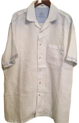 EUC! Bugatchi Shaped Fit Short Sleeve Button Up Shirt 100% Linen White Men’s XL - Image 1 of 4