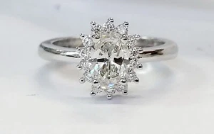 14K White Gold Oval Cut Lab-Created Diamond Engagement Ring 1.30ct H Color SI1 - Picture 1 of 3