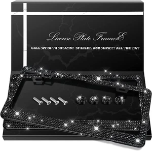 2 Pack Bling License Plate Frames, Sparkly Rhinestone Diamond Car License Plate - Picture 1 of 12