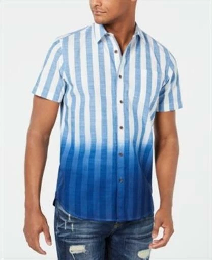 American Rag Cie Mens Striped Ombre Button UP SS Shirt Blue L - Image 1 of 1