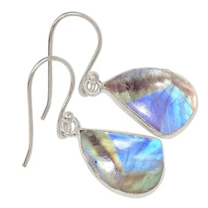 Natural Rainbow Moonstone - India 925 Silver Earrings Jewelry ALLE-18595 - Picture 1 of 1