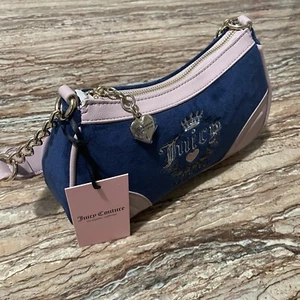 Juicy Couture Bag Regal Blue Velour Heritage Shoulder Bag Y2K - Picture 1 of 10