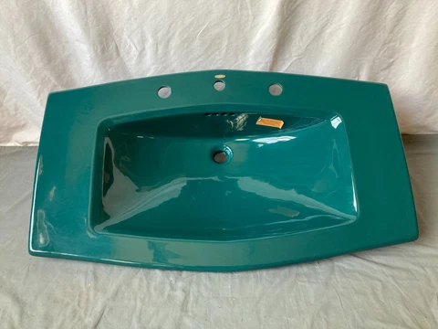 Vtg Ceramic Dark Green 38x22 Self Rimming Old Drop In Sink NOS La Gran 319-23E Cover