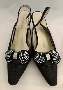John Fashion Women's Black Beaded High Heel Sling Back Pointy Toe Shoes Size 7 - Picture 1 of 5