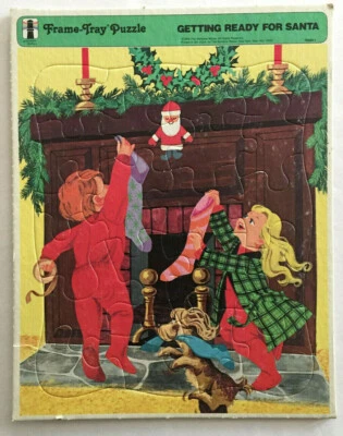 BANDEJA ENMARCADA ROMPECABEZAS PREPARÁNDOSE PARA SANTA 1973 RAINBOW WORKS #75900-1 Foto 1 de 4