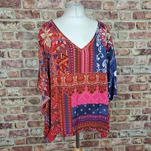 Desigual Top Kaftan Red Blue Floral Size Small Loose Oversize Jersey - Picture 1 of 12