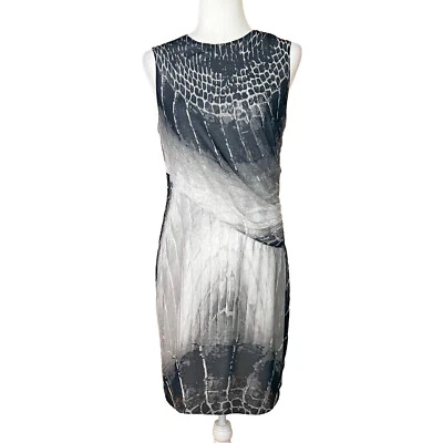 W by Worth Sleeveless Sheath Dress Size 4 Black Gray Chiffon Ruched Knee Length - Image 1 of 4