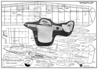 Model Airplane Plans (UC): Kawasaki Hein "Tony" 48½" Profile for .29-.35 Engine - Image 1 of 2