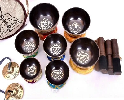 Mantra Singing Bowl Set Of Seven - meditation Singing bowl - Tibetan Gift - yoga - Image 1 of 4