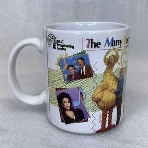 Vintage PBS Coffee Mug "The Many Faces of Public Television" Big Bird Mr Rogers - Picture 1 of 11