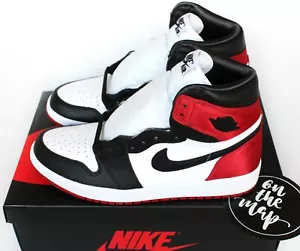 Nike Air Jordan 1 Retro High OG W Satin Black Toe Red UK 3 4 5 6 7 8 9 US New - Picture 1 of 12