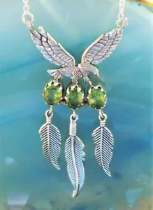 KX Collana Aquila Con Peridoto Olivina Piuma Argento Sterling 925 - Foto 1 di 5