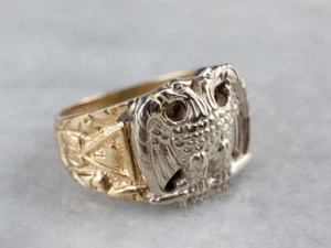 Two Tone Gold Masonic Eagle Ring - Picture 1 of 10
