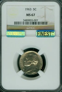 1963 JEFFERSON NICKEL NGC MS67 PQ MAC FINEST REGISTRY RARE MAC SPOTLESS * - Picture 1 of 4