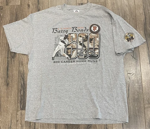 Vintage 2002 Barry Bonds 600 Homeruns HR San Francisco Giants XXL 2XL Shirt Cover