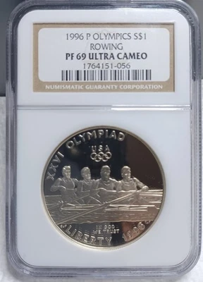 1996-P Atlanta Olympics Rowing SILVER $1 NGC PF69 Ultra Cameo - Video SL0144 - Image 1 of 2