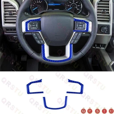 Cubierta de embellecedor del panel del volante interior de fibra de carbono azul para Ford F-150 15-17 Foto 1 de 4