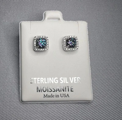 1 CT Rainbow Genuine Moissanite Halo Stud Earrings 925 Solitaire - GRA Certified - Image 1 of 4