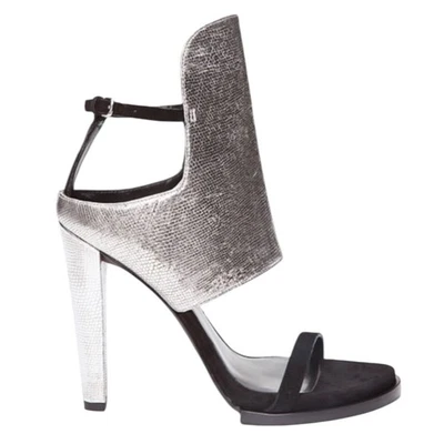 New ALEXANDER WANG Liu Black Silver Leather Heels  Size 37.5 (7.5) #35082 - Image 1 of 4