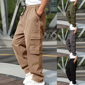 Men's Cargo Pants - Relaxed Straight Leg Casual Pants with Utility Pockets - Picture 1 of 11