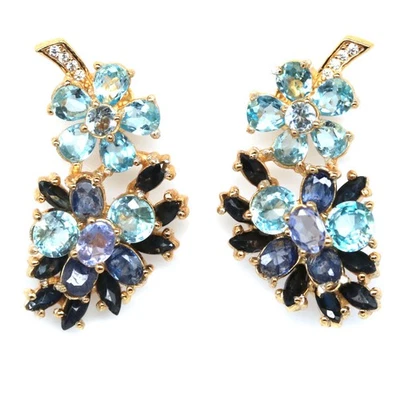 925 Sterling Silver Sky Blue Topaz, Sapphire, Tanzanite & Zircon Earrings - Image 1 of 4