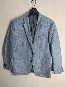 Banana Republic 40S Slim Fit Blue Gray Glen Windowpane Plaid 100% Linen 2 Button - Imagen 1 de 15
