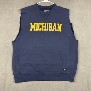 Vintage Michigan Wolverines Sweatshirt Mens L Blue Sleeveless Russell USA - Picture 1 of 13