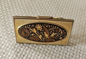 Mini Lipstick Holder Compact Mirror Damascened Flowers Bird Rare - Picture 1 of 4