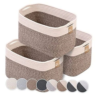  Cestas de cuerda de algodón para 3 PACK | Medianas | 15"x10"x9" Blanco cremoso y marrón Foto 1 de 4