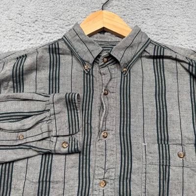 Eddie Bauer Shirt Mens Medium Gray 90s Button Down Striped Long Sleeve Outdoors - Image 1 of 4